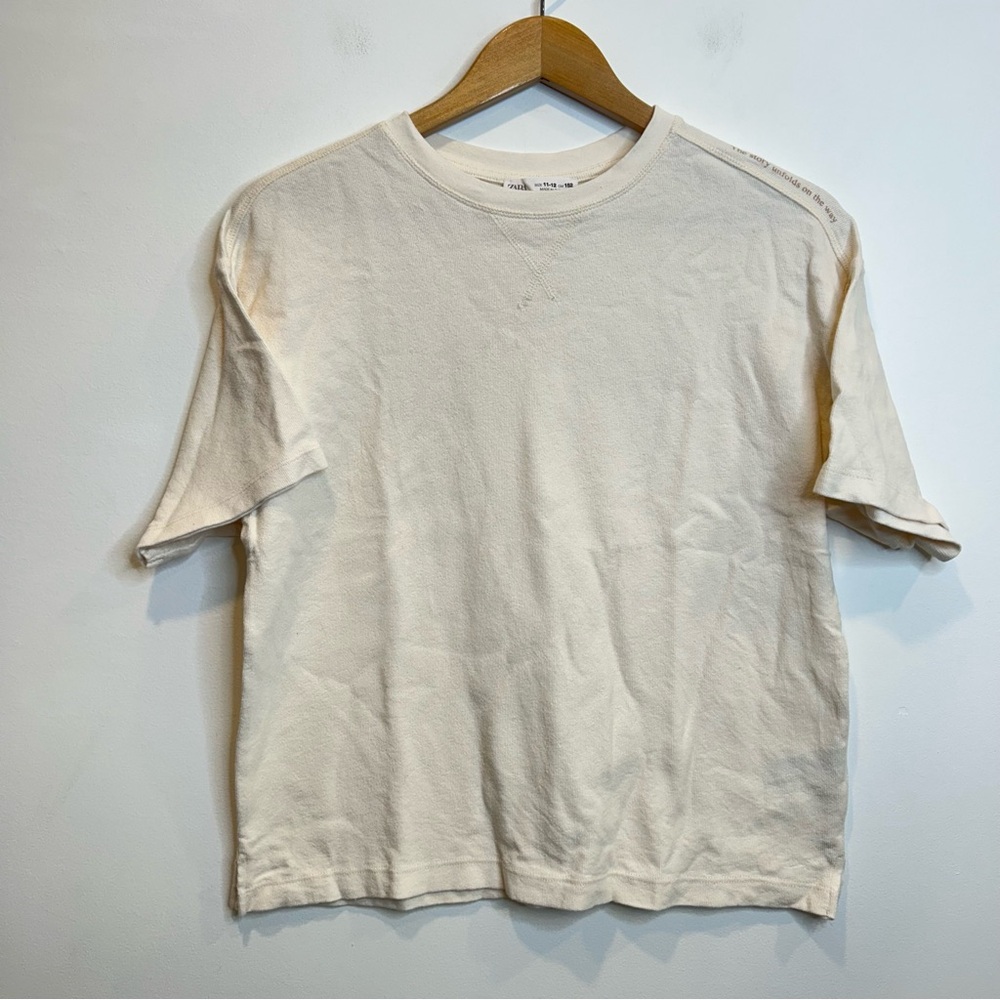 Zara Kids Short Sleeve Oversized Tee Shirt Cream Cotton
